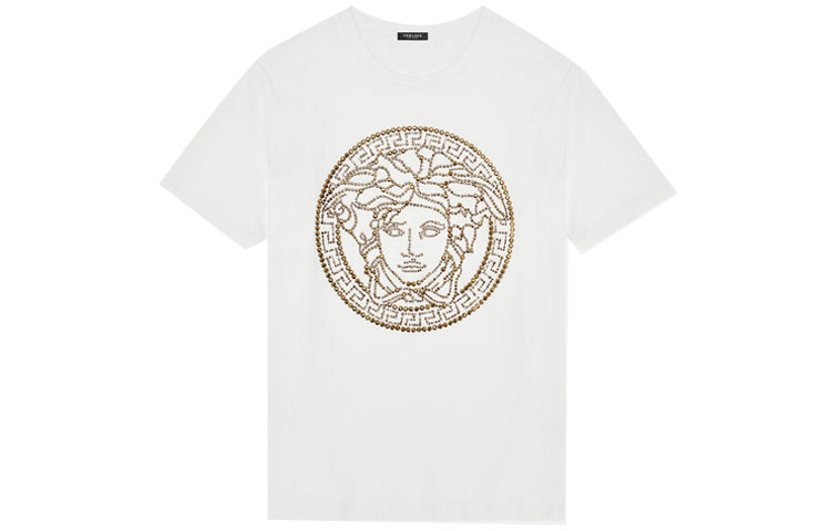 (Women) VERSACE Medusa Studded Round Neck Short Sleeve T-Shirt White 1001529-1A01125-2W110