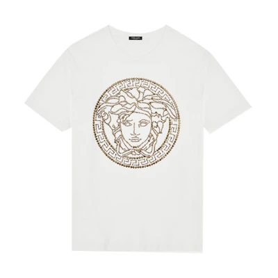 (Women) VERSACE Medusa Studded Round Neck Short Sleeve T-Shirt White 1001529-1A01125-2W110