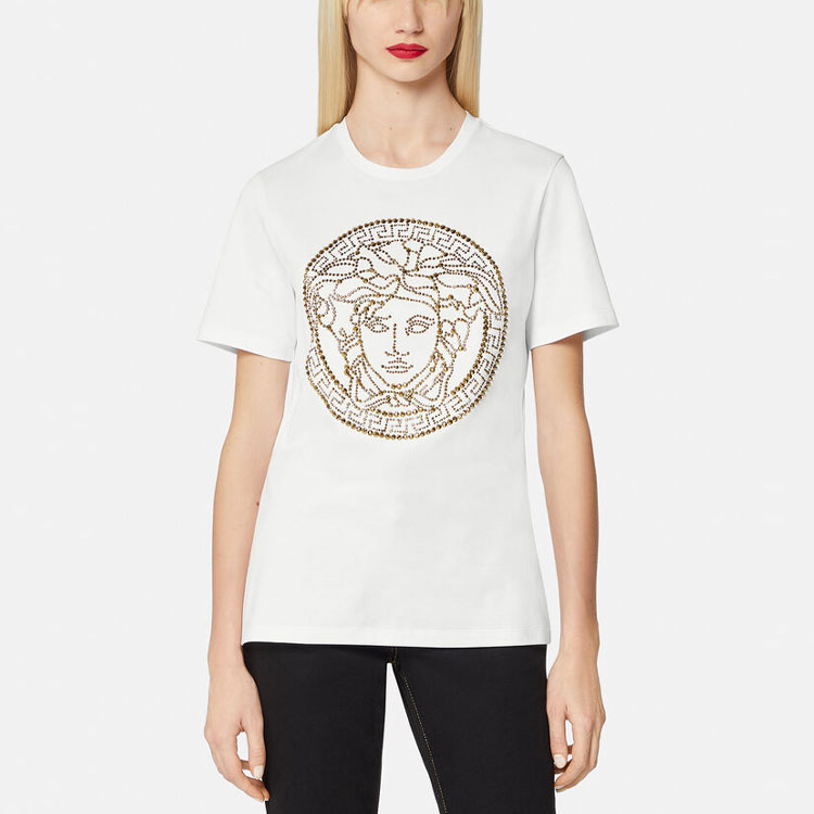 (Women) VERSACE Medusa Studded Round Neck Short Sleeve T-Shirt White 1001529-1A01125-2W110 圖 3