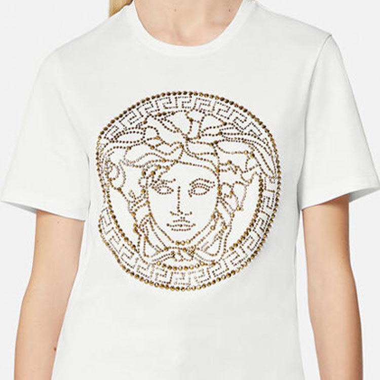 (Women) VERSACE Medusa Studded Round Neck Short Sleeve T-Shirt White 1001529-1A01125-2W110 圖 7