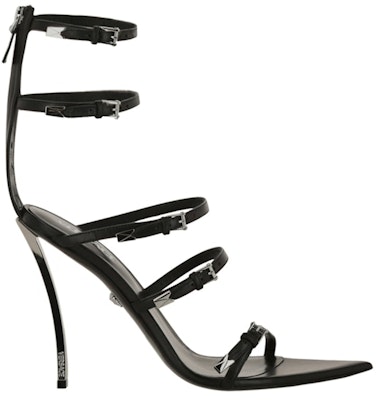 (Women) Versace Pin-Point Calf Leather Sandals Black 1009996-DVT2P-1B00P Buy (Women) Versace Pin-Point Calf Leather Sandals Black 1009996-DVT2P-1B00P