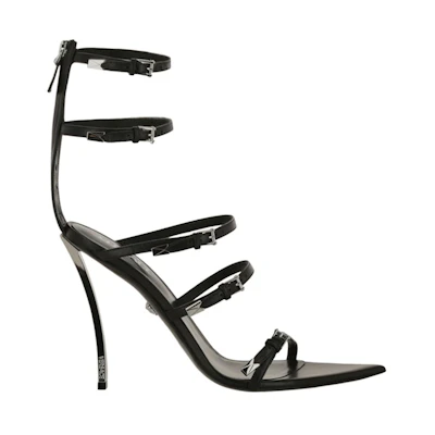 (W) Versace Pin-Point Calf Leather Sandals Black