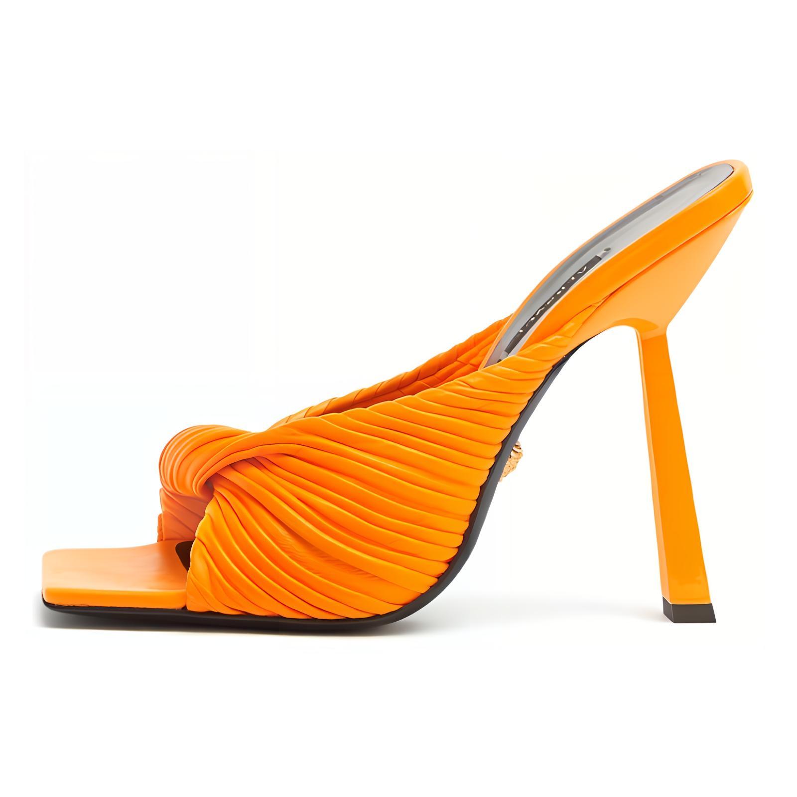 (W) Versace Plissé Nappa Leather Mules 'Orange'