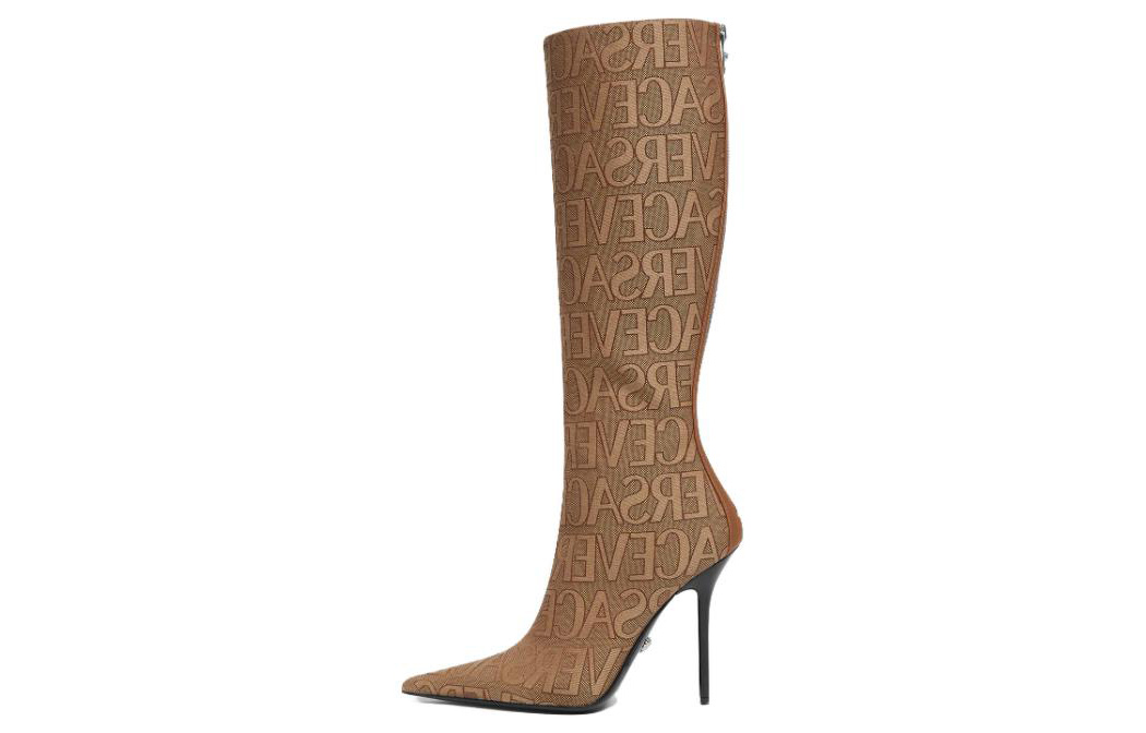 (Women) Versace Pointed Toe Zip Stiletto Thigh High Boots 'Brown' 1011398-1A07977_2N24P