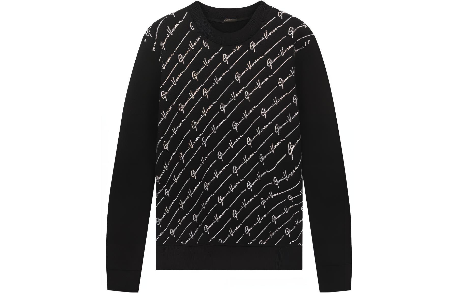 (Women) VERSACE Rhinestone Logo Black Pullover Crewneck Sweatshirt for Women A85853-A231242-A1008