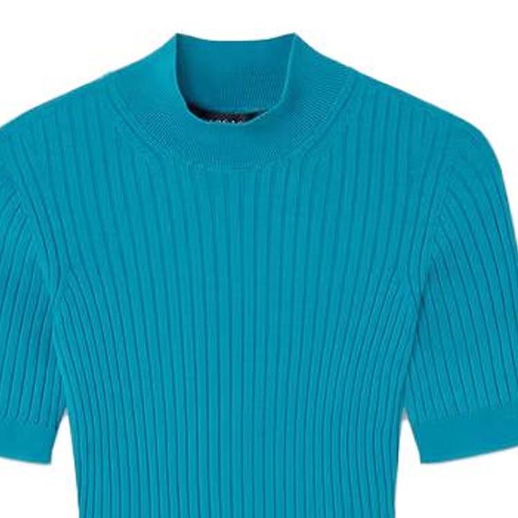 (Women) VERSACE Ribbed Knit T-Shirt FW23  Blue High Neck Slim Fit Short Sleeve Tee 1011345-1A08256-1GI70 圖 7