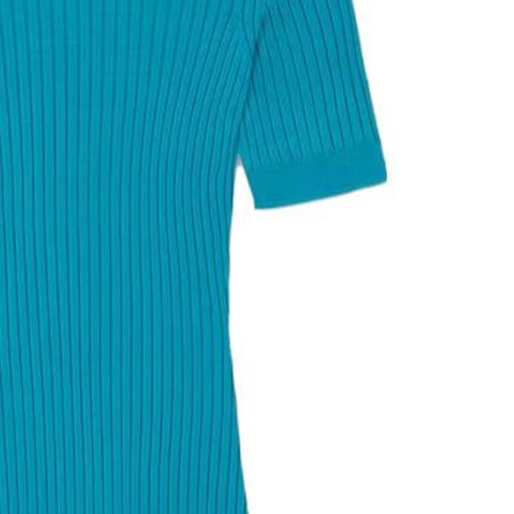 (Women) VERSACE Ribbed Knit T-Shirt FW23  Blue High Neck Slim Fit Short Sleeve Tee 1011345-1A08256-1GI70 圖 8