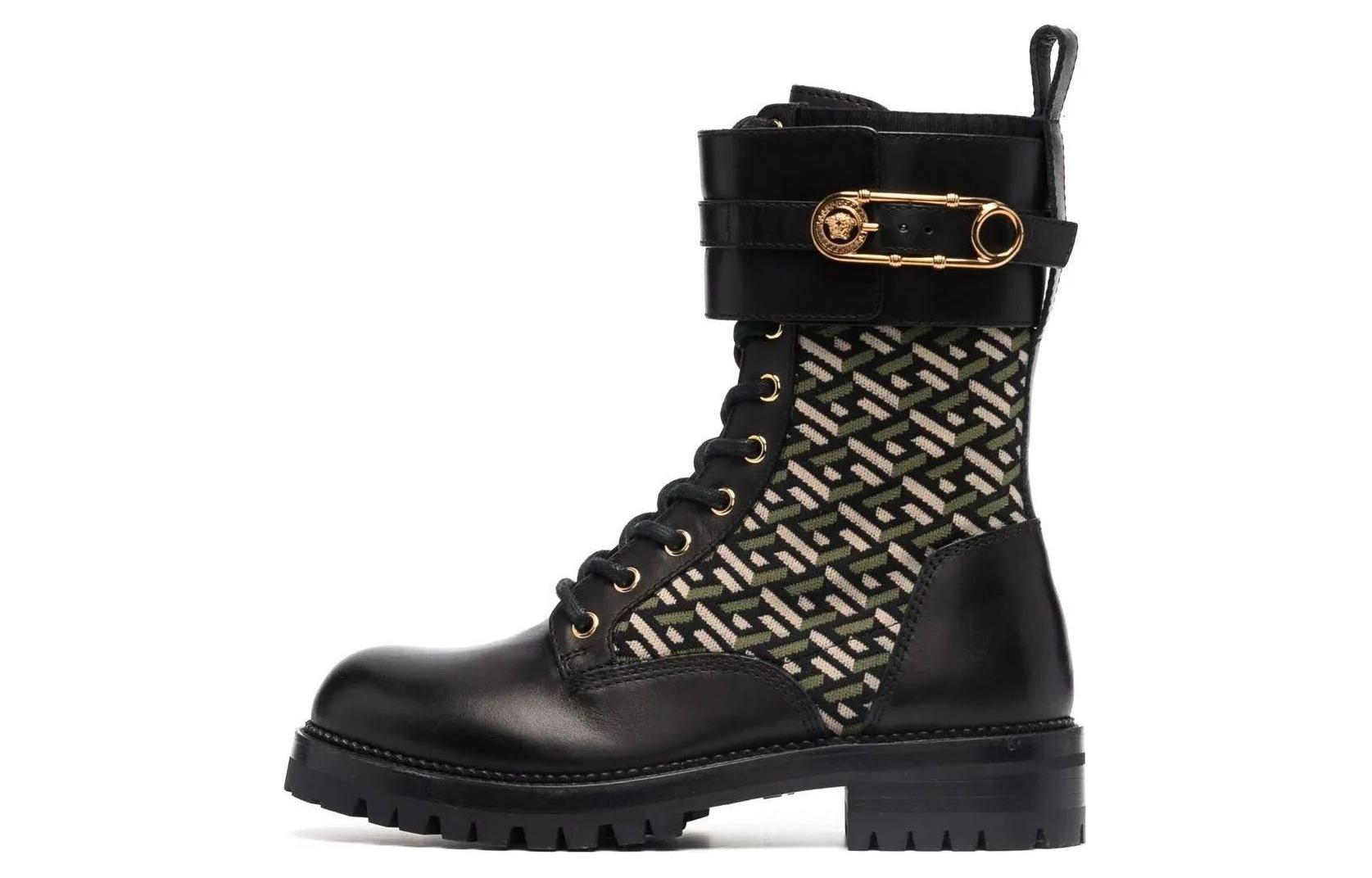 Buy (W) Bota de Cuero Versace Safety Pin La Greca 'Negro' DST419E-1A01594-5B15V