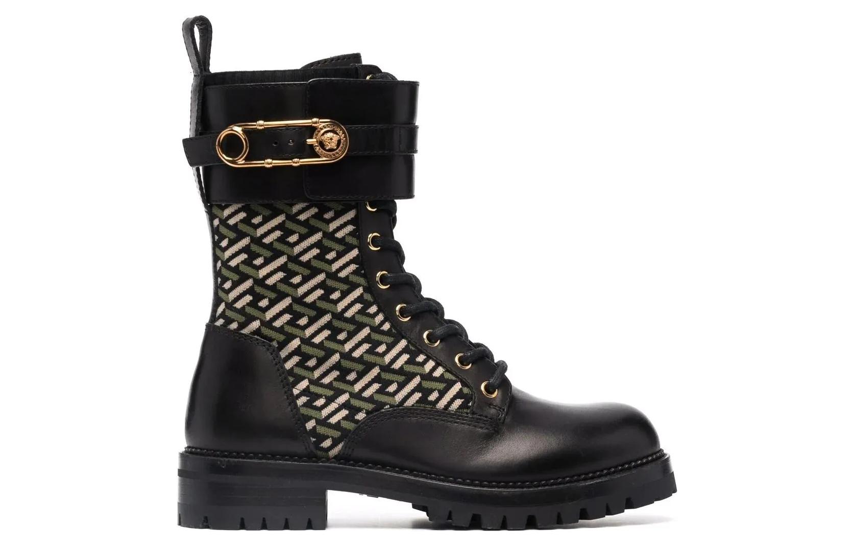 Order (W) Bota de Cuero Versace Safety Pin La Greca 'Negro' DST419E-1A01594-5B15V
