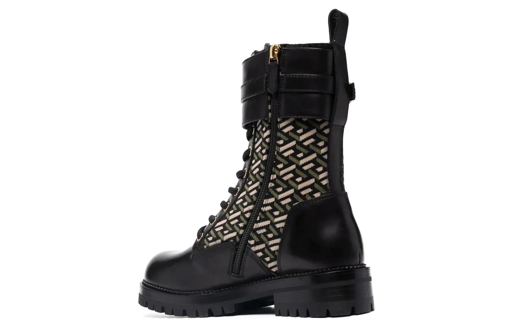 Shop (W) Bota de Cuero Versace Safety Pin La Greca 'Negro' DST419E-1A01594-5B15V