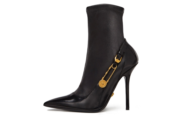 (W) Versace Safety Pin Leather Ankle Boot 'Black'
