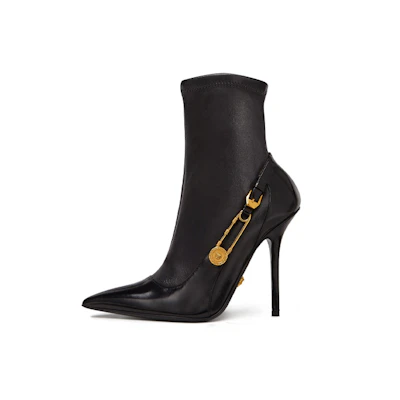 (W) Versace Safety Pin Leather Ankle Boot 'Black'