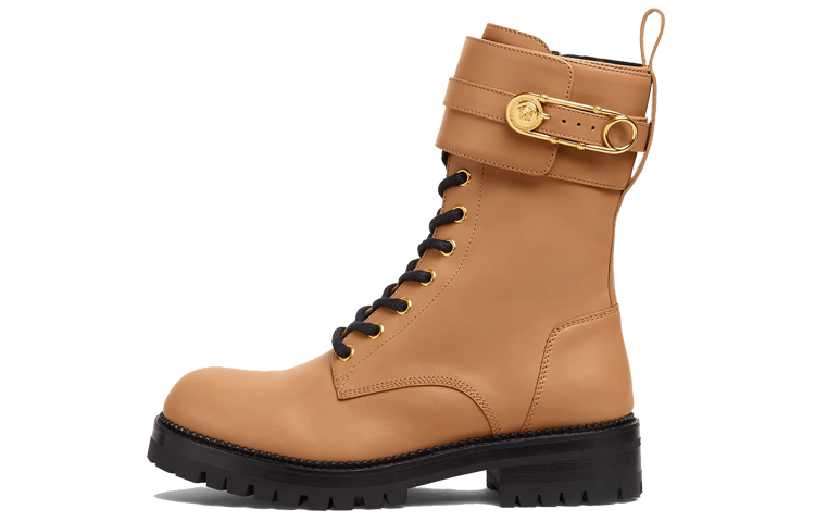 (Women) Versace Safety Pin Leather Booties 'Brown' DST419E-DVTA3_1K26V