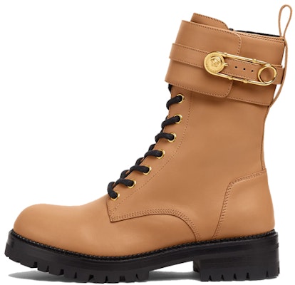 (Women) Versace Safety Pin Leather Booties 'Brown' DST419E-DVTA3_1K26V Buy (Women) Versace Safety Pin Leather Booties 'Brown' DST419E-DVTA3_1K26V