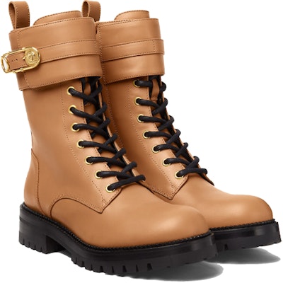 (Women) Versace Safety Pin Leather Booties 'Brown' DST419E-DVTA3_1K26V Shop (Women) Versace Safety Pin Leather Booties 'Brown' DST419E-DVTA3_1K26V