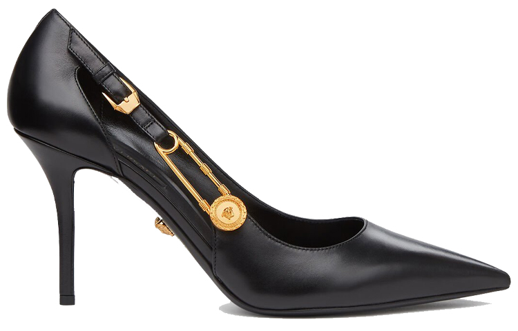 (W) Versace Safety Pin Leather High Heel 'Black' 圖 2