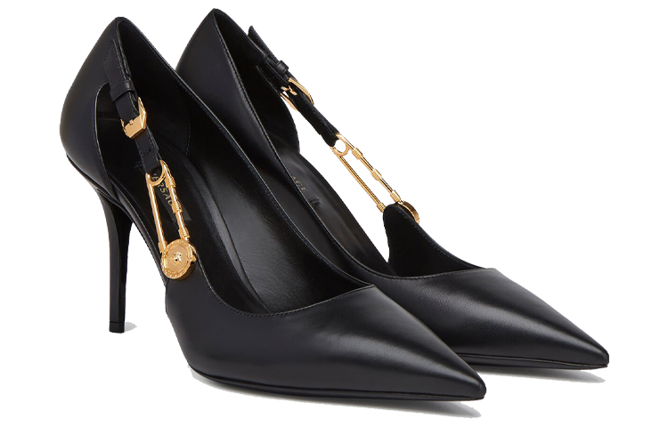 (W) Versace Safety Pin Leather High Heel 'Black' 圖 3