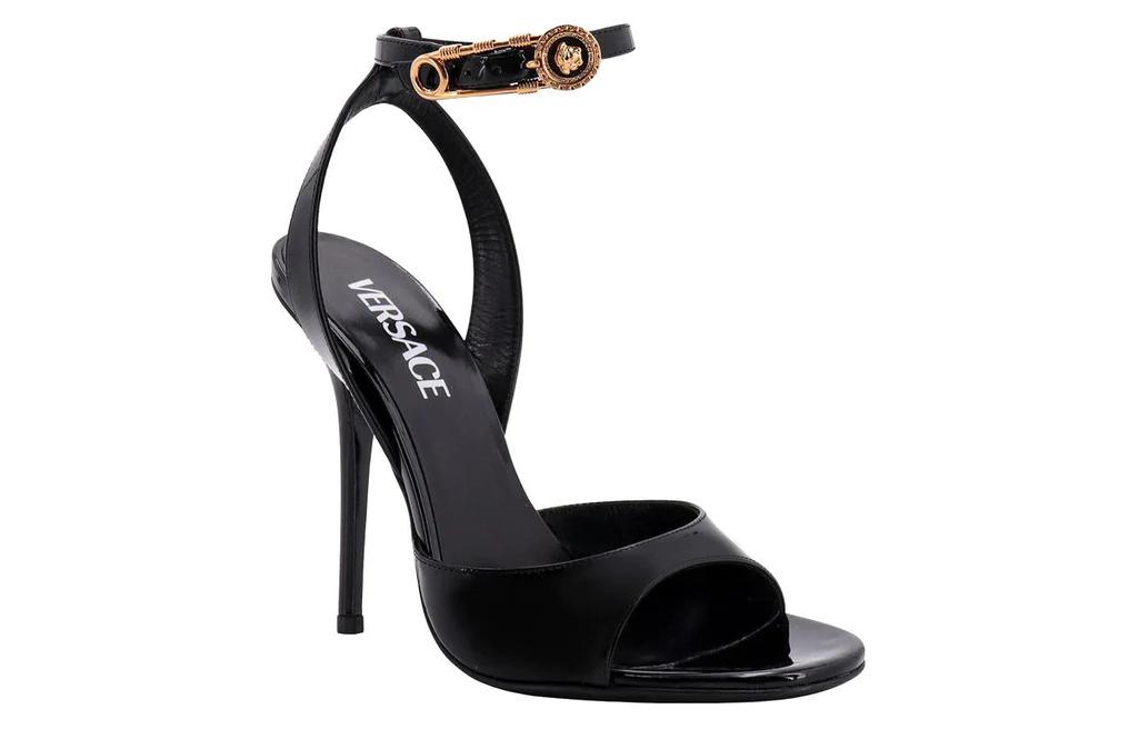 (W) Versace Safety Pin Leather Peep-Toe Slide Sandals 'Black' 圖 2