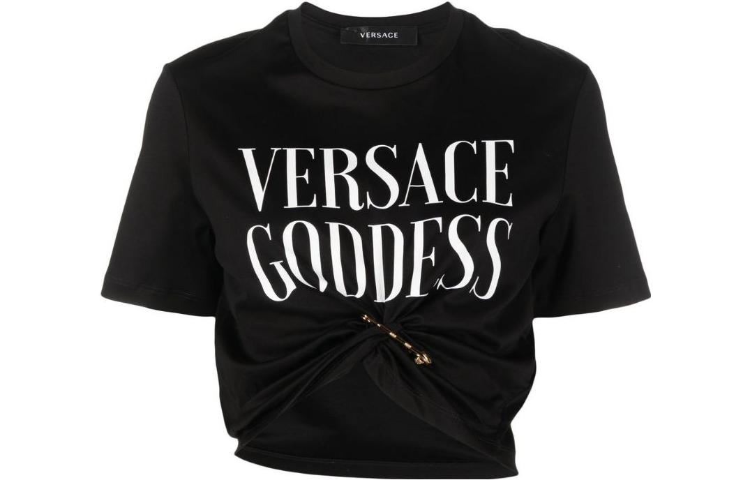 (Women) VERSACE Safety Pin Logo Printed Black T-Shirt for Women 1009137-1A06529-1B000 圖 2