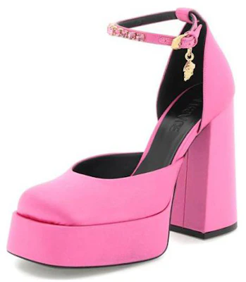 VERSACE范思哲 緞面釦扣 粗跟 高筒鞋 女款 粉色 Order VERSACE范思哲 緞面釦扣 粗跟 高筒鞋 女款 粉色