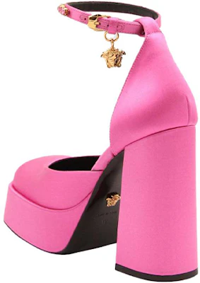 VERSACE范思哲 緞面釦扣 粗跟 高筒鞋 女款 粉色 Shop VERSACE范思哲 緞面釦扣 粗跟 高筒鞋 女款 粉色