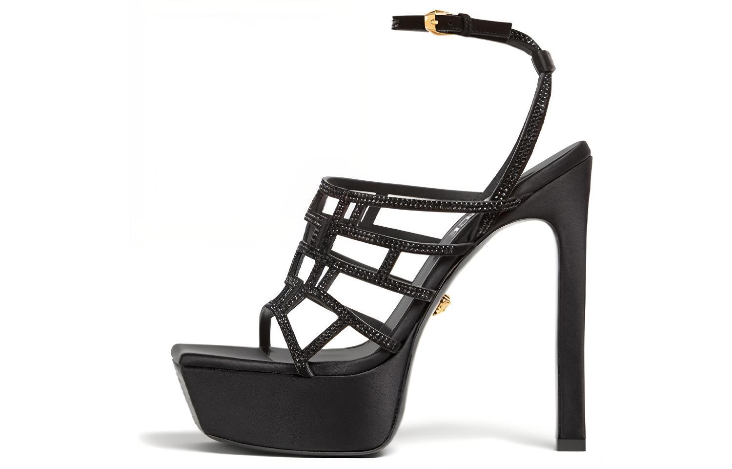 (Women) Versace Satin Buckle Fashion Sandals 'Black' 1003216-DRA67_1B00V