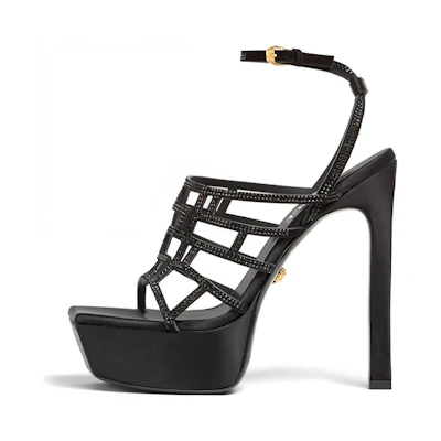 (W) Versace Satin Buckle Fashion Sandals 'Black'