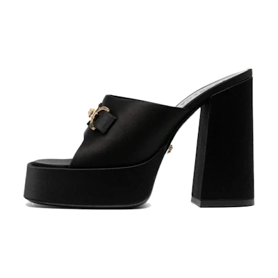 (W) Versace Satin Slide High Heels 'Black Fashion'
