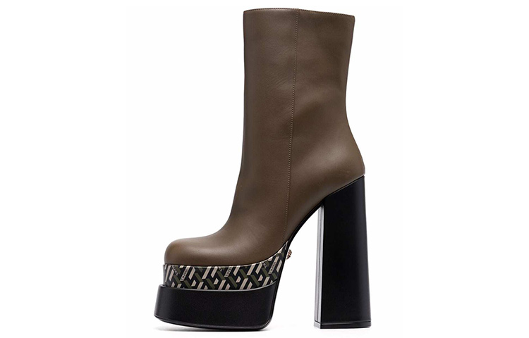 (W) Versace Short Boot 'Brown Chunky Heel'
