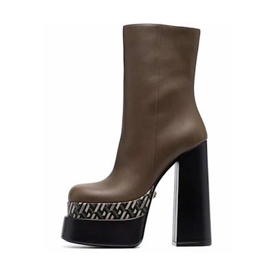 (W) Versace Short Boot 'Brown Chunky Heel'