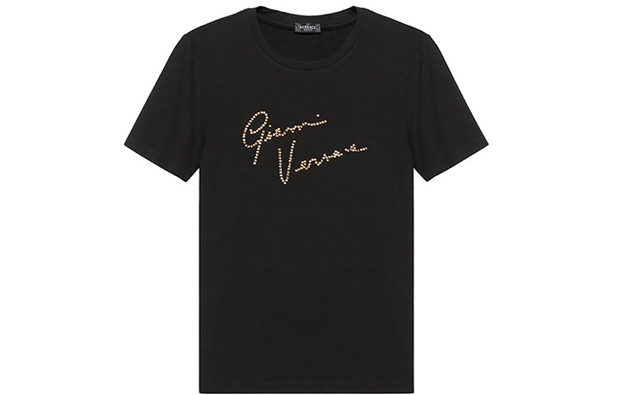 (Women) VERSACE Slim Fit Black T-shirt with Gianni Signature Pattern A88683-A213311-A1008