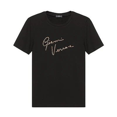 (Women) VERSACE Slim Fit Black T-shirt with Gianni Signature Pattern A88683-A213311-A1008