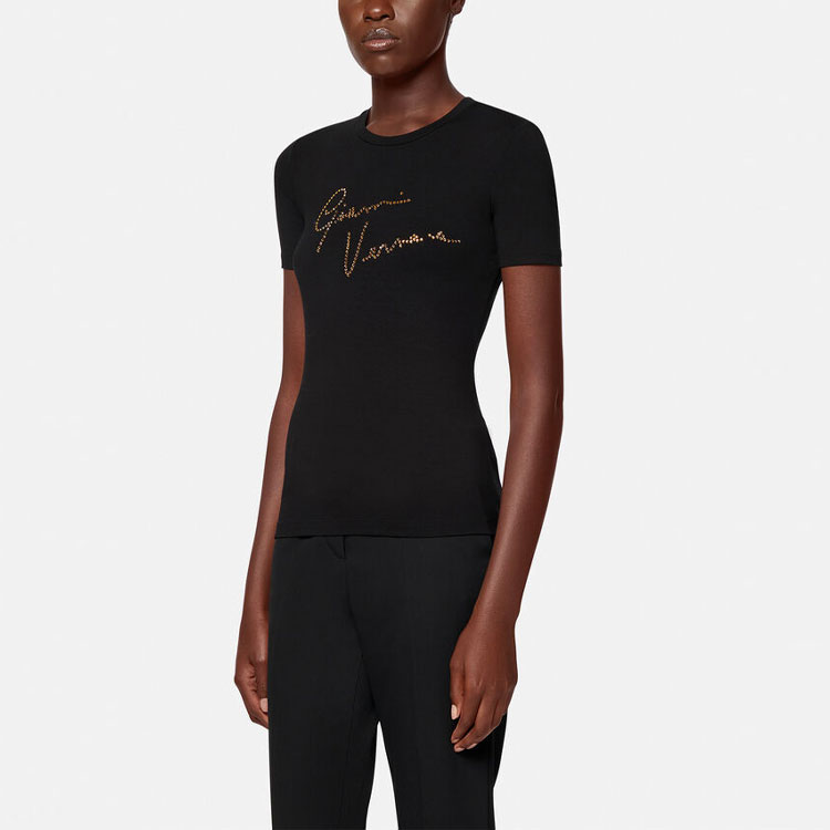 (Women) VERSACE Slim Fit Black T-shirt with Gianni Signature Pattern A88683-A213311-A1008 圖 5
