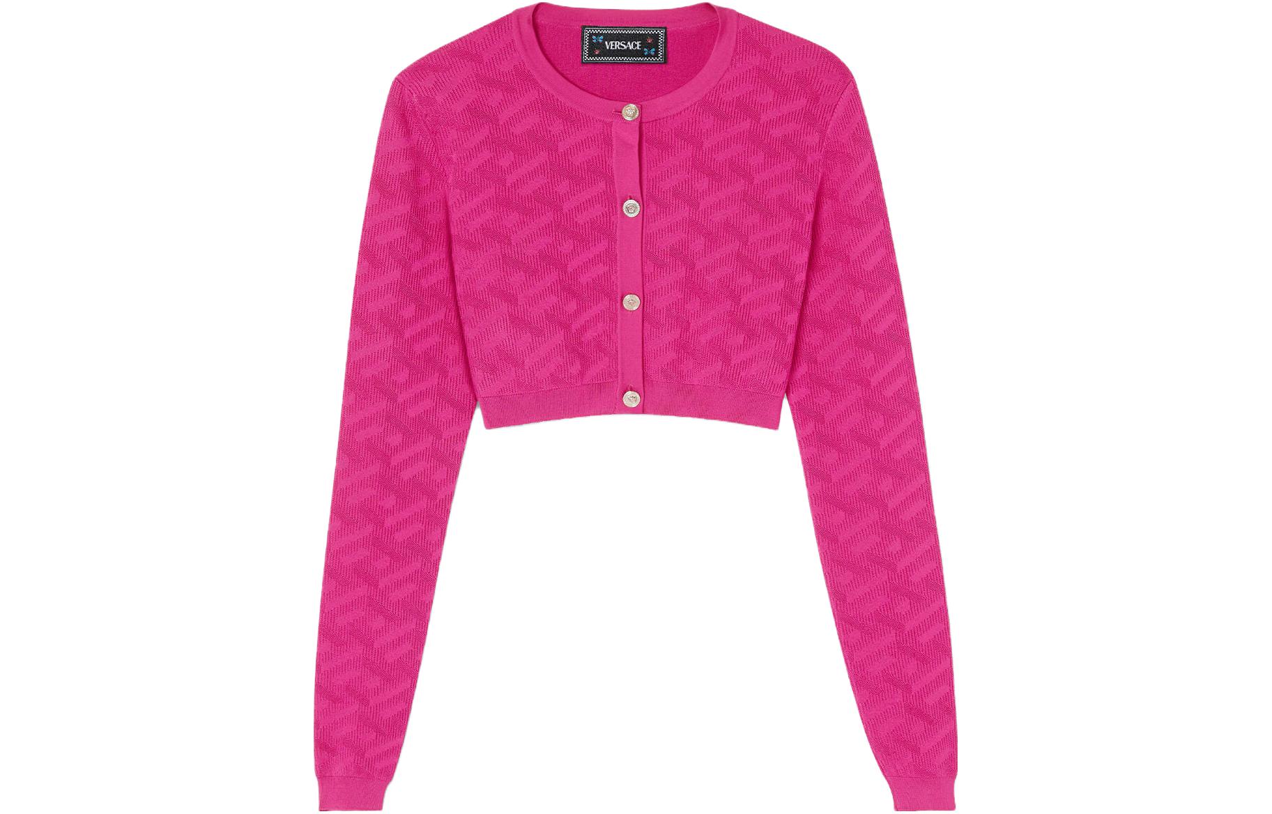 (Women) Versace Solid Crewneck Button Short Long-Sleeve Sweatshirt Women’s Rose Red 10110201A082401PO30