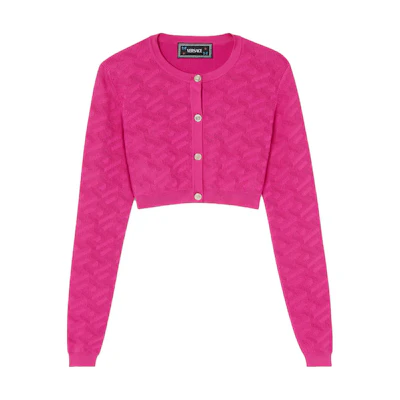 (Women) Versace Solid Crewneck Button Short Long-Sleeve Sweatshirt Women’s Rose Red 10110201A082401PO30