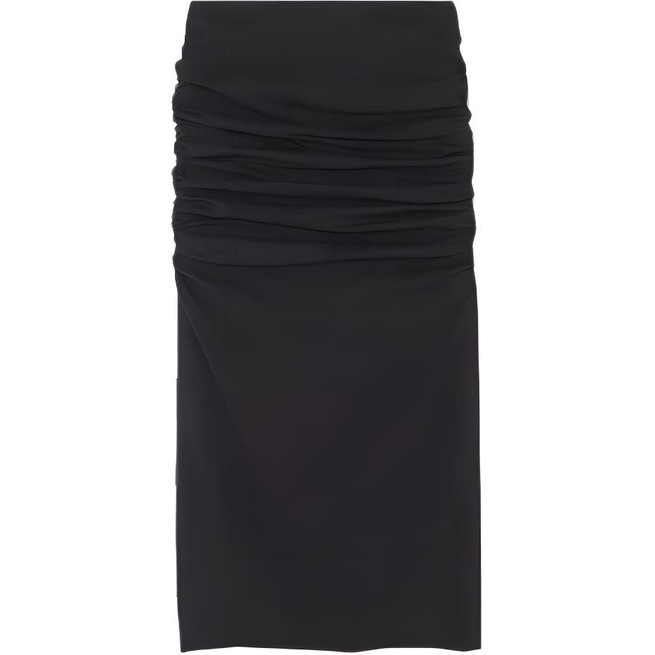 (Women) VERSACE Solid Pleated A-Line Casual Midi Skirt Women’s Black 1005930-1A00523-1B000