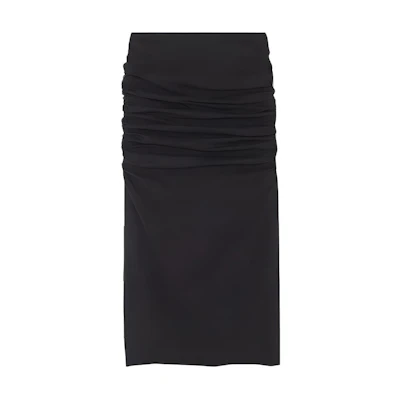 (Women) VERSACE Solid Pleated A-Line Casual Midi Skirt Women’s Black 1005930-1A00523-1B000