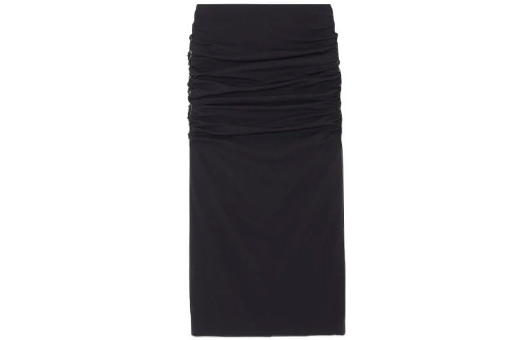 Lookbook (W) 베르사체 여성용 블랙 솔리드 플리츠 A라인 캐주얼 미디스커트 1005930-1A00523-1B000
