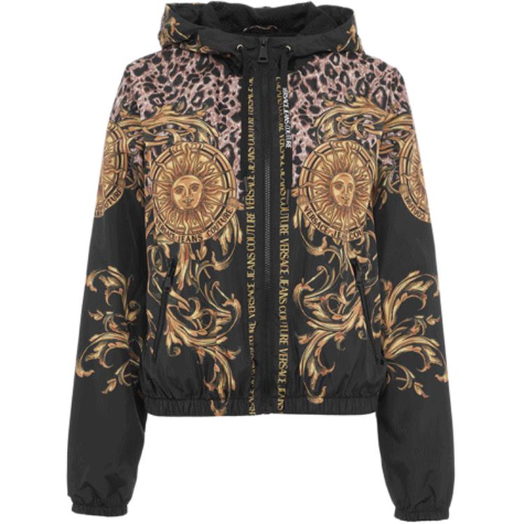 (Women) VERSACE SS22  All-Over Print Hooded Jacket Black Long Sleeve 72HAS401-CQS27-G89