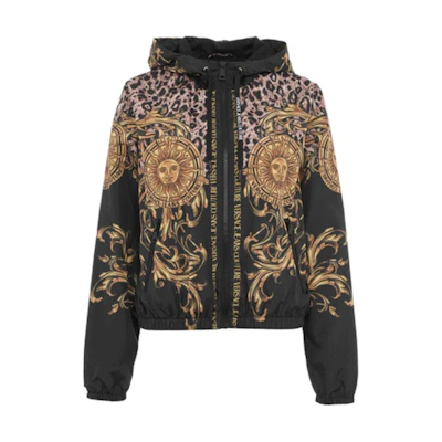 (Women) VERSACE SS22 All-Over Print Hooded Jacket Black Long Sleeve 72HAS401-CQS27-G89