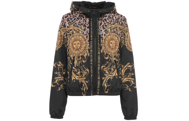 Order (Women) VERSACE SS22  All-Over Print Hooded Jacket Black Long Sleeve 72HAS401-CQS27-G89
