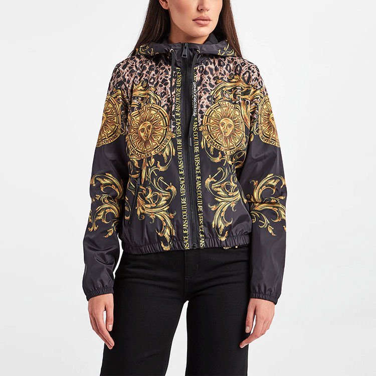 Purchase (Women) VERSACE SS22  All-Over Print Hooded Jacket Black Long Sleeve 72HAS401-CQS27-G89