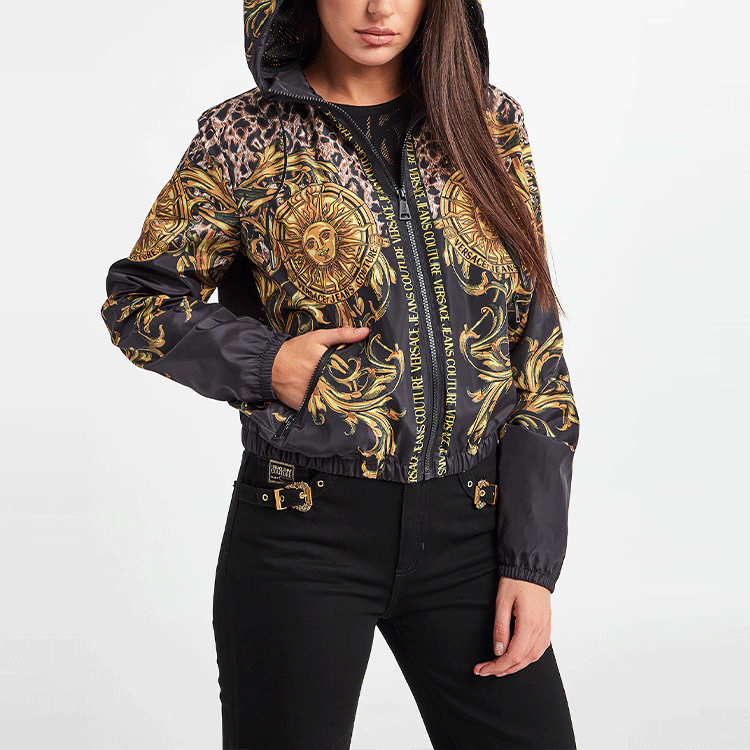 Details for (Women) VERSACE SS22  All-Over Print Hooded Jacket Black Long Sleeve 72HAS401-CQS27-G89