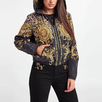 (Women) VERSACE SS22 All-Over Print Hooded Jacket Black Long Sleeve 72HAS401-CQS27-G89 Details for (Women) VERSACE SS22 All-Over Print Hooded Jacket Black Long Sleeve 72HAS401-CQS27-G89