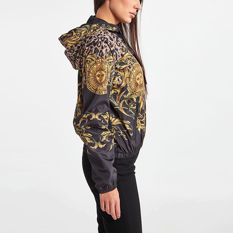 Cheap (Women) VERSACE SS22  All-Over Print Hooded Jacket Black Long Sleeve 72HAS401-CQS27-G89