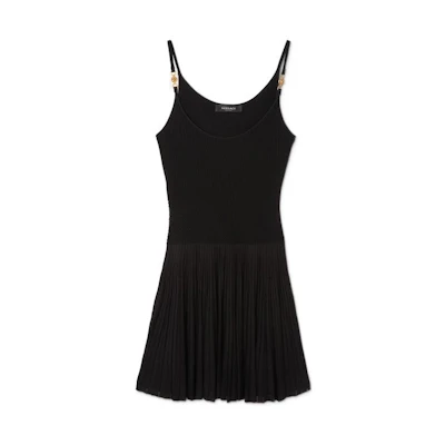 (Women) Versace SS22 Black Knit Slip Dress with Metallic Buckle Detail 1005690-1A03999-1B000