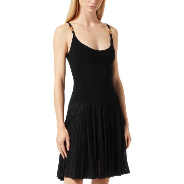 Shop (W) Versace SS22 Vestido Negro de Punto con Hebilla Metálica Detalle. 1005690-1A03999-1B000