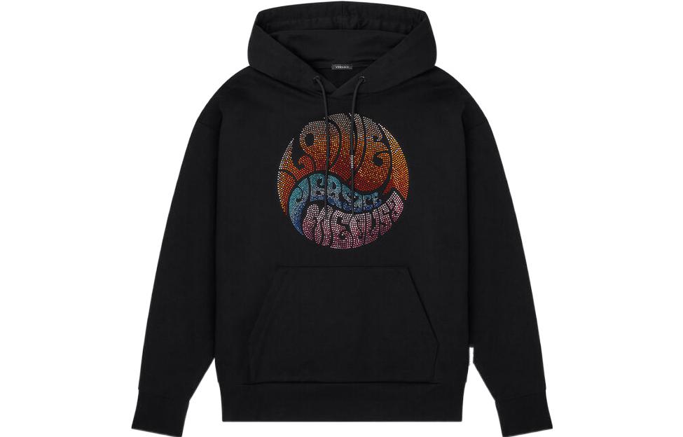 (Women) VERSACE SS22  Black Medusa Music Rhinestone Loose Hoodie. 1003537-1A01174-1B000