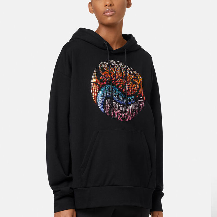 (Women) VERSACE SS22  Black Medusa Music Rhinestone Loose Hoodie. 1003537-1A01174-1B000 圖 5