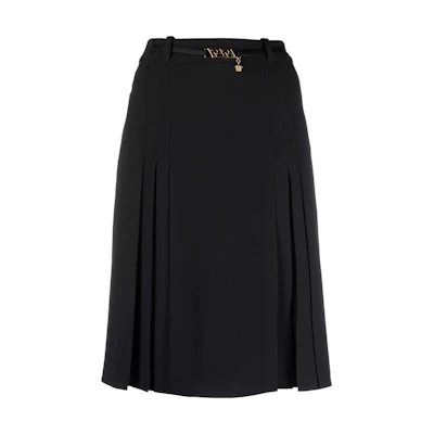 (Women) Versace SS22 Black Medusa Pleated Loose Fit Casual Midi Skirt. 1002986-1A00540-1B000